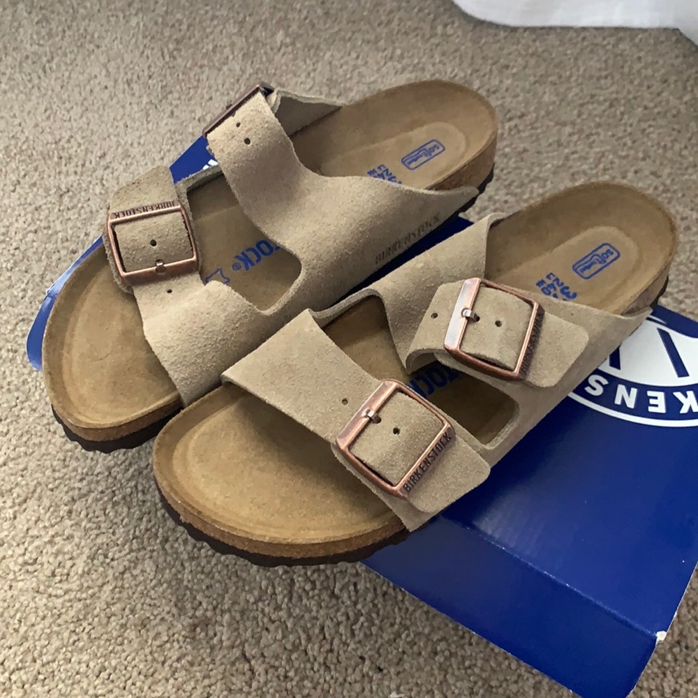 Birkenstock Taupe Suede Arizona Sandals 6